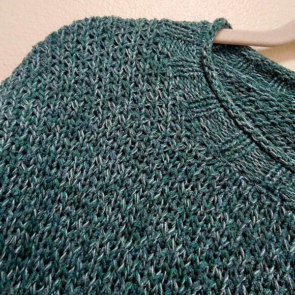 Peruvian Connection SzSm Green n White freckles mixed Cotton Sweater pullon top - Picture 12 of 13